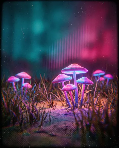 Neon Glowing Mushroom Dreamscape