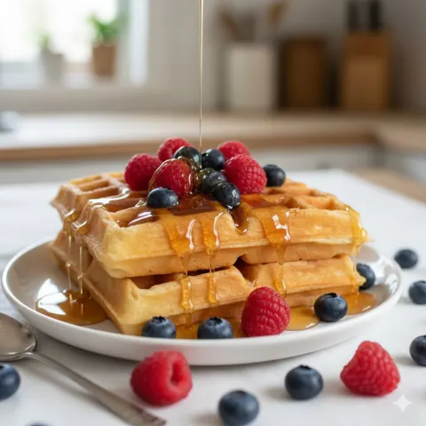 Golden Belgian Waffles With Berries
