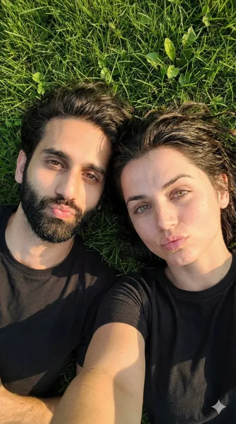 Grass Couple Top-Down Selfie