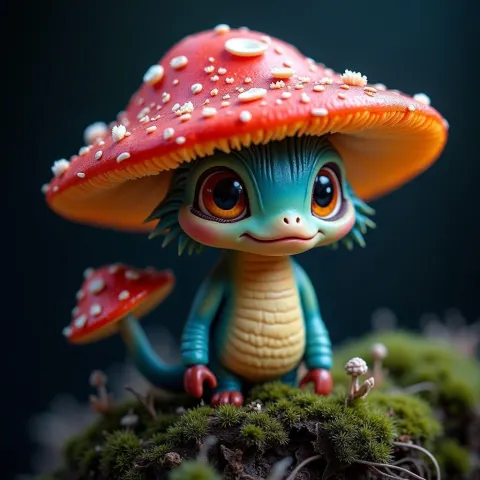 Whimsical Mushroom Creature in Vivid Close Up