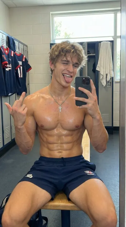 Muscular Man Locker Room Selfie
