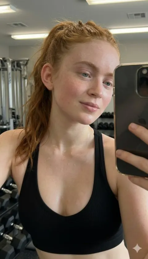 Redhead Gym Mirror Selfie