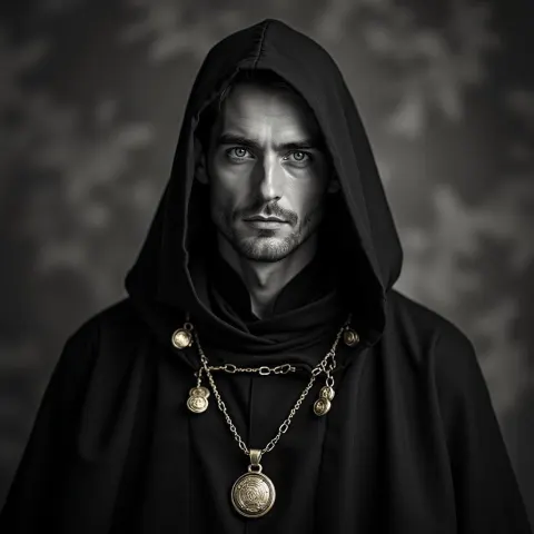 Robed Man With Golden Amulet and Blue Eyes