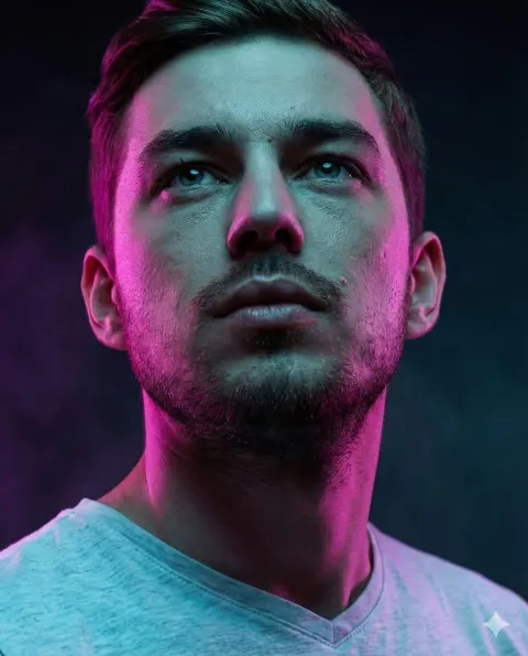 Dramatic Orange Studio Portrait