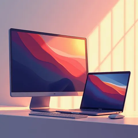 Sleek Desktop and Laptop in Bold Ad Style