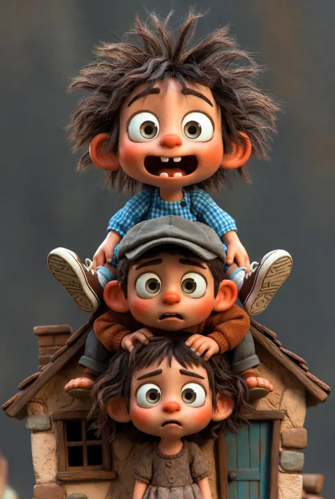 Whimsical Kids Stacked on Cottage