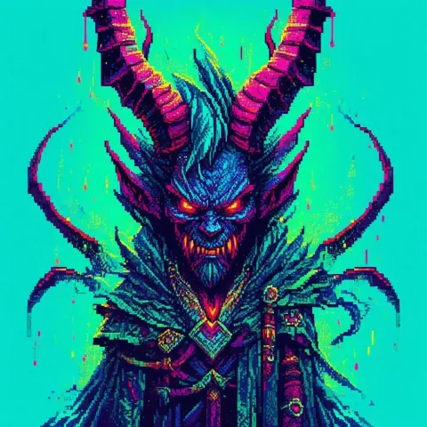 Menacing Pixel Demon in Retro Fantasy Colors