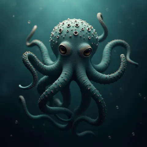 Many Eyed Octopus Creature in Deep Abyss
