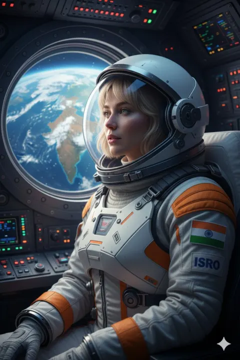 Indian Astronaut Gazing at Earth