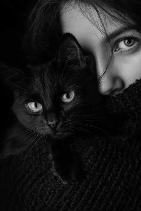 Intimate Black Cat Portrait