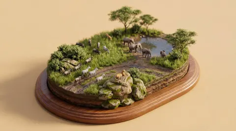Isometric Miniature Wildlife Habitat
