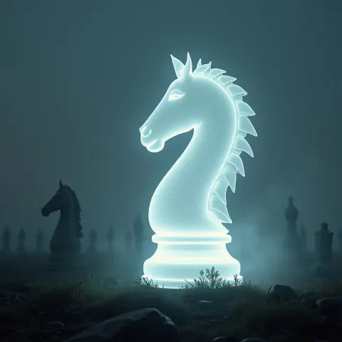 Giant White Chess Knight on the Battlefield