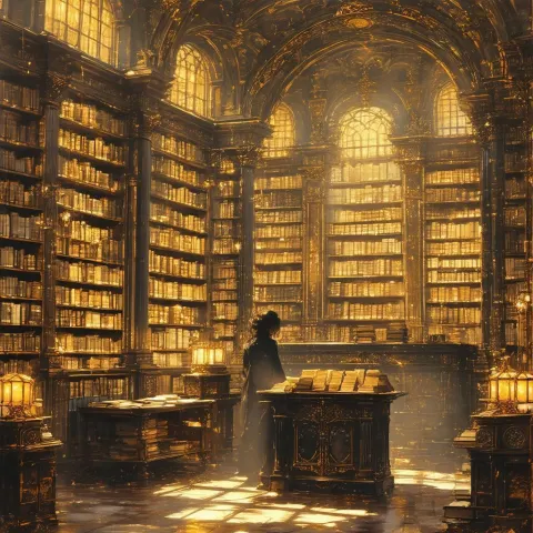 Lofi Library Portrait in Soft Golden Shadows