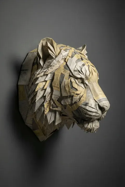 Newspaper Origami Einstein Sculpture