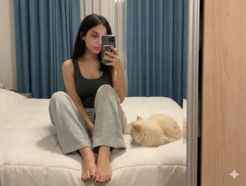 Cozy Bed Selfie with Cat