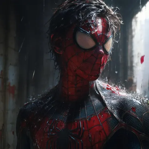 Wounded Spiderman in Romantic Post Apocalyptic Light
