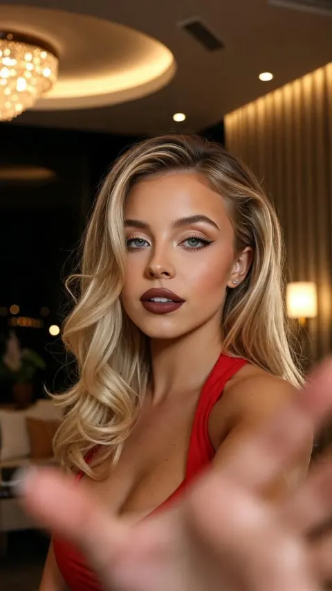 Blonde Beauty in Red Dress