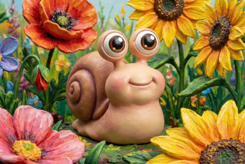 Cute Big-Eyed Snail's Flower Adventure