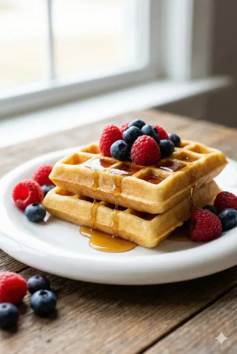 Golden Waffles with Berry Topping
