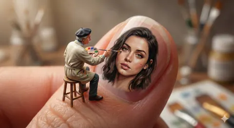 Tiny Artist Painting on Fingertip
