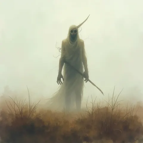 Eerie Battlefield Creature in Soft Watercolor Mist