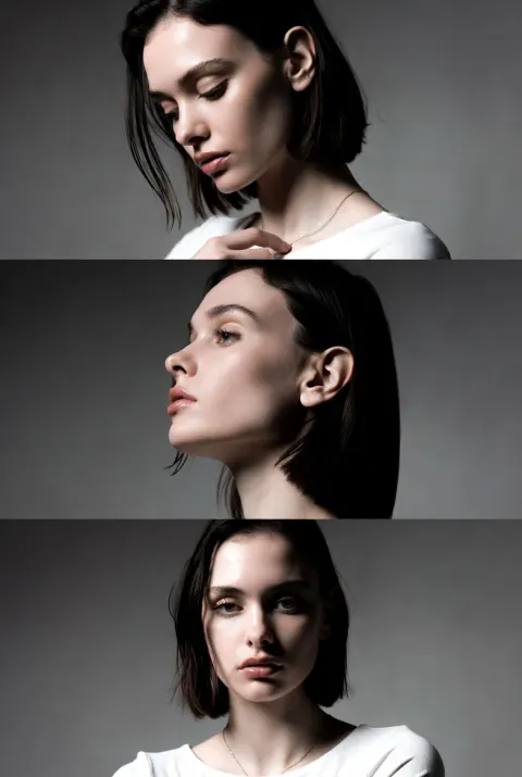 Minimalist Monochrome Fashion Triptych Portrait