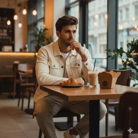 Contemplative Man in Cozy Café