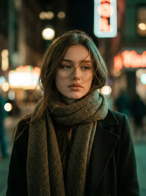 Cinematic Night Portrait in City Lights