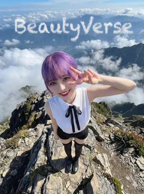 Peace Sign Girl On Mountain Peak