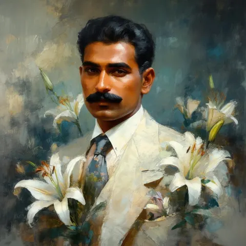Dapper Indian Gentleman With Lilies in Impressionism