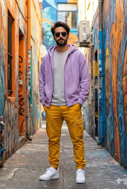 Stylish Man Colorful Alley Streetwear
