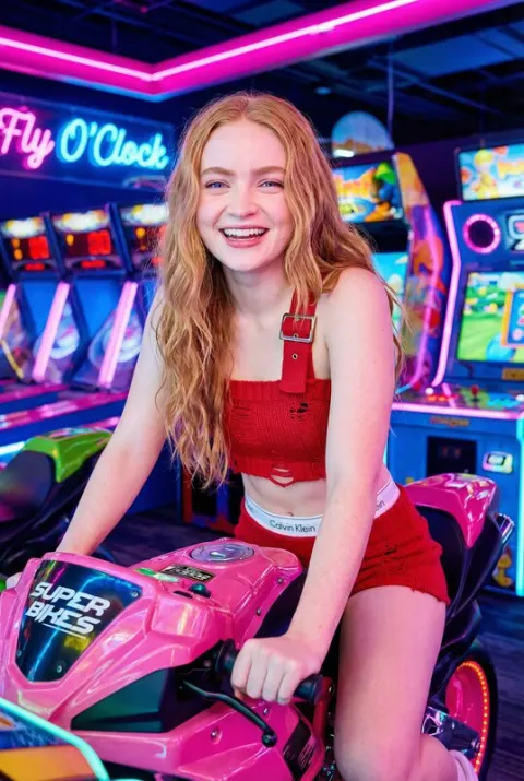 Neon Arcade Biker Girl