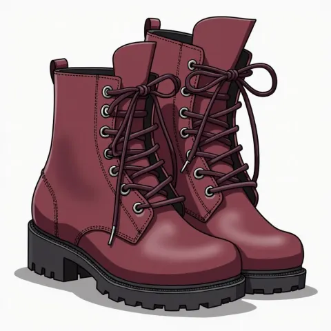 Burgundy Leather Boots in Cutout Animation Style