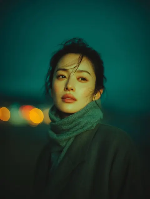 Cinematic Night Portrait in City Lights