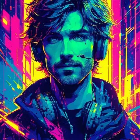 Neuromancer Hacker Case in Neon Vector Poster