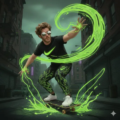 Neon Skateboard Stunt In NYC Alley