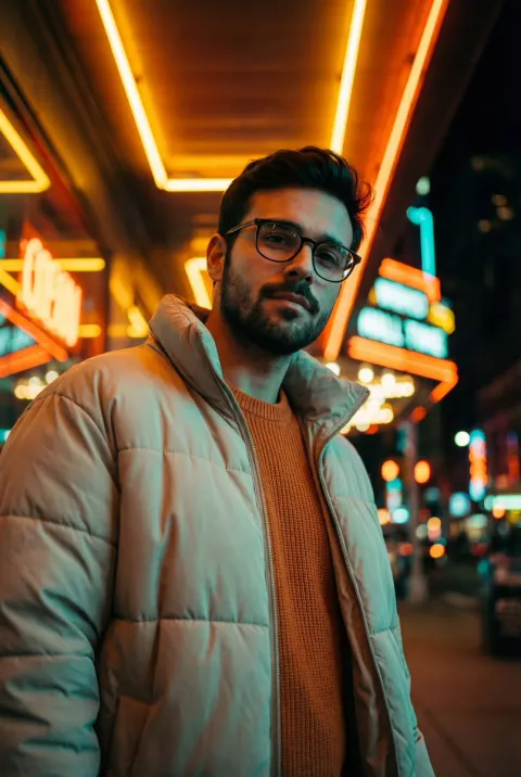 Neon Tunnel Cinematic Fashion Portrait