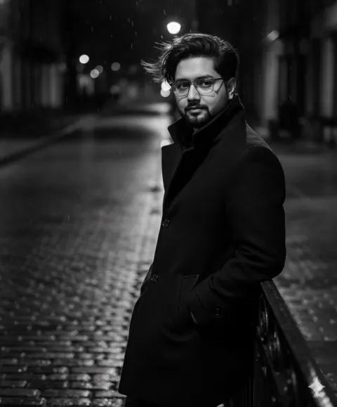 Noir Gentleman Windy Street Portrait