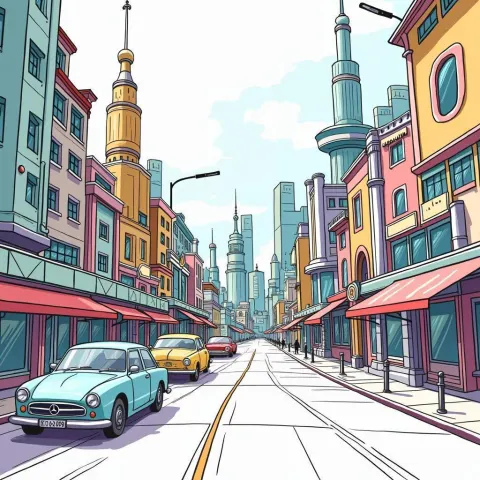 Atompunk City in Clean Whiteboard Lines