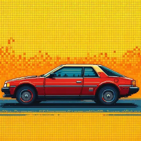 Retro Eight Bit Car in Blocky Color