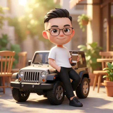 Cute 3D Character with Mini Jeep