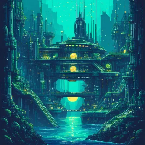 Hidden Underwater Spy City in Pixel Art
