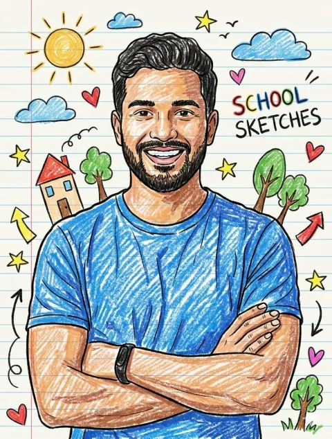 Fun School Notebook Crayon Sketch