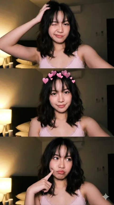 Cozy Bedroom Selfie Triptych