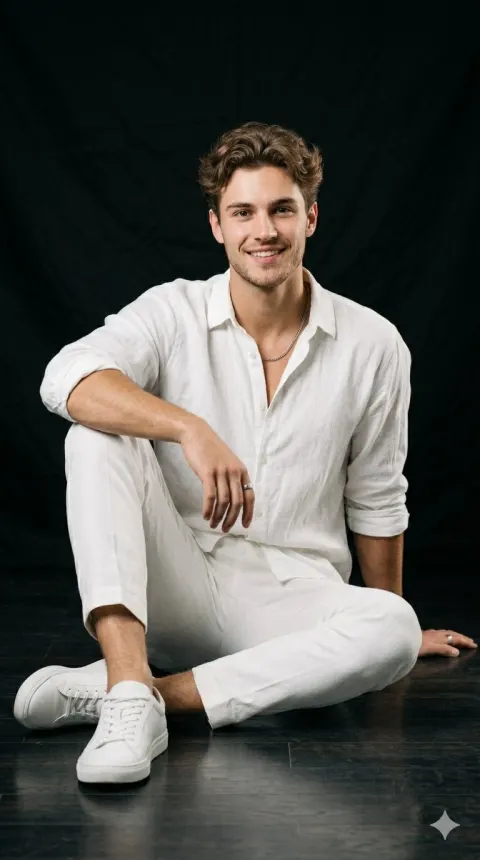 Confident Man White Linen Studio Portraits