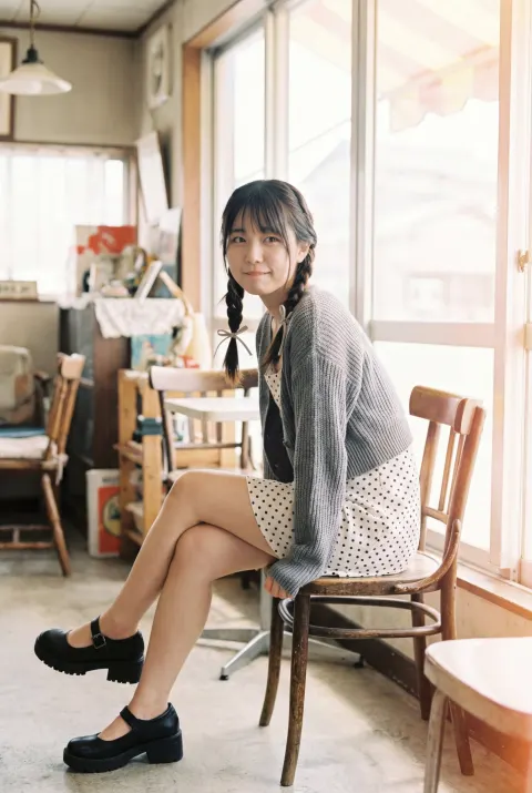 Film Café Girl's Shy Gaze