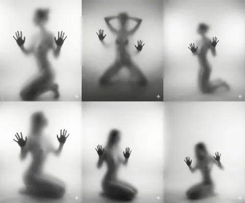 Veiled Figure: Ethereal Kneeling Silhouette