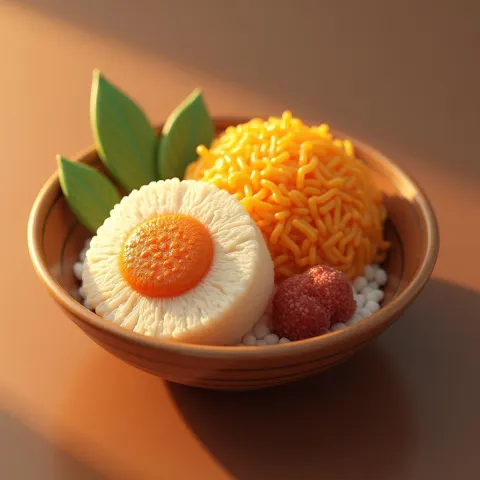 Lifelike Onigiri and Dango in Golden Light