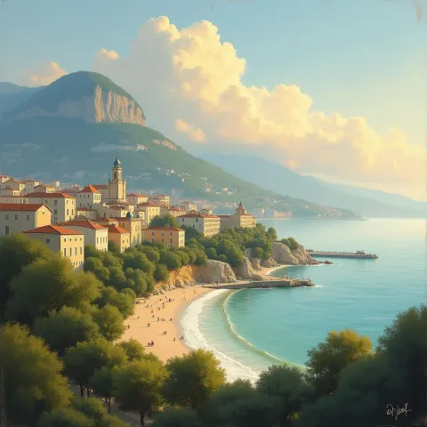 Impressionist Coastal French City Under Drifting Cloud