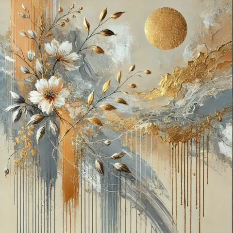 Abstract Oil Painting with Gold Accents